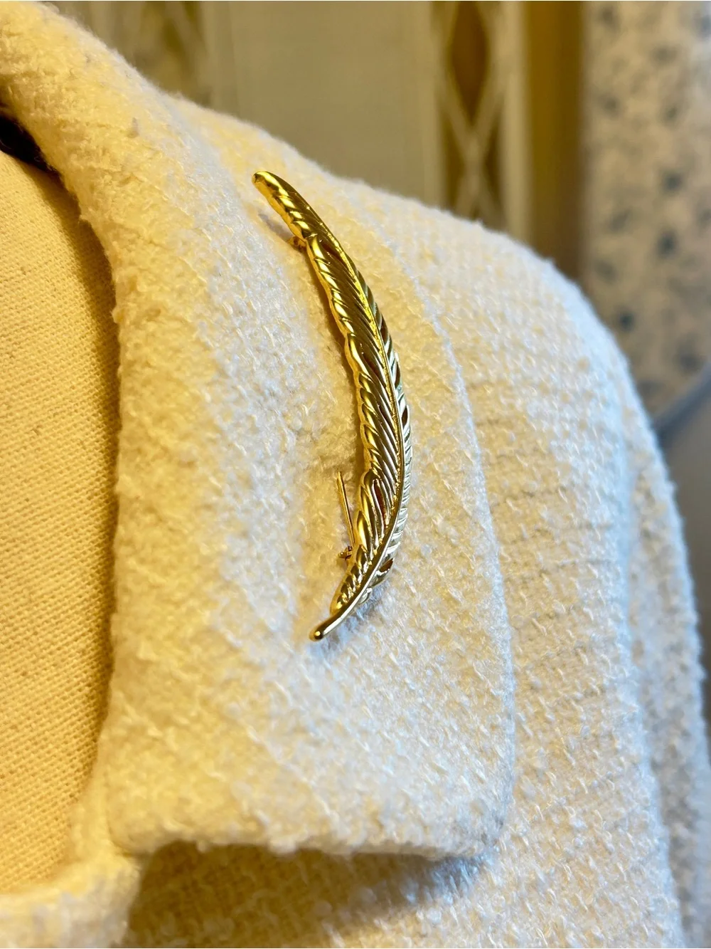 Vintage Monet Goldtone Feather Brooch • 1980s Filigree Pin